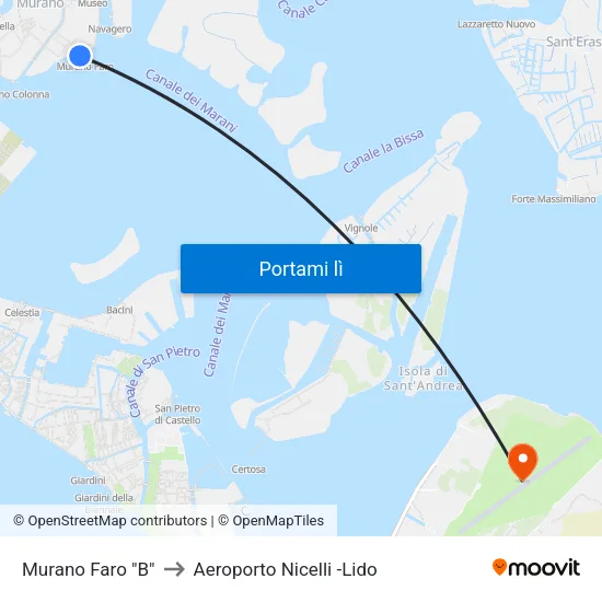 Murano Faro "B" to Aeroporto Nicelli -Lido map