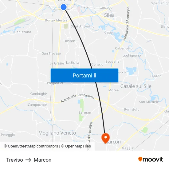 Treviso to Marcon map