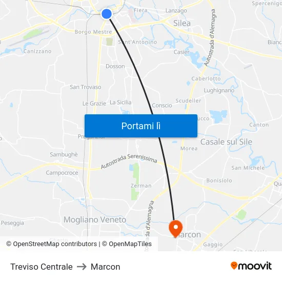 Treviso Centrale to Marcon map