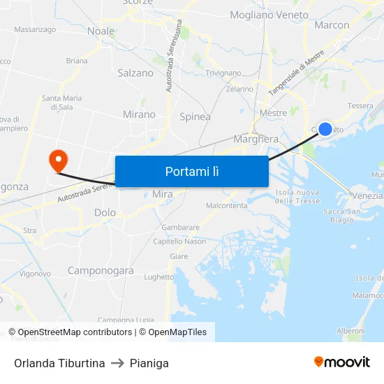 Orlanda Tiburtina to Pianiga map