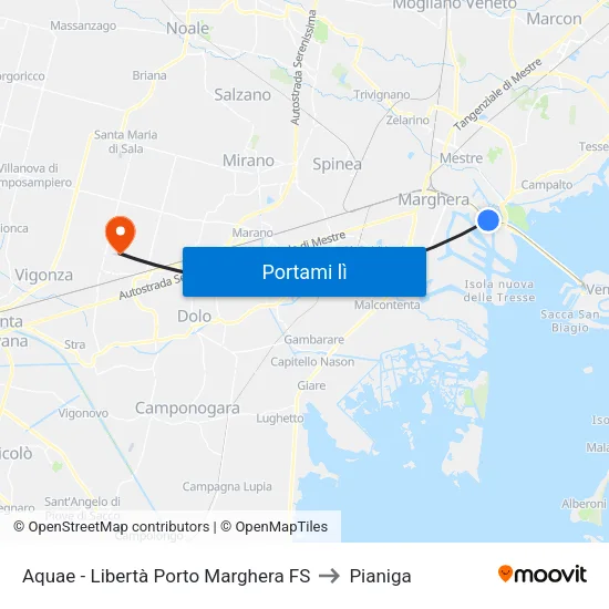 Aquae - Libertà Porto Marghera FS to Pianiga map