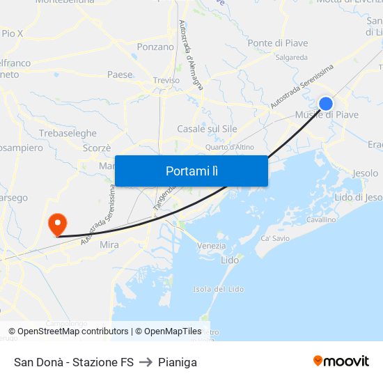 San Donà - Stazione FS to Pianiga map