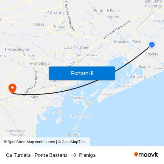 Ca' Turcata - Ponte Bastanzi to Pianiga map