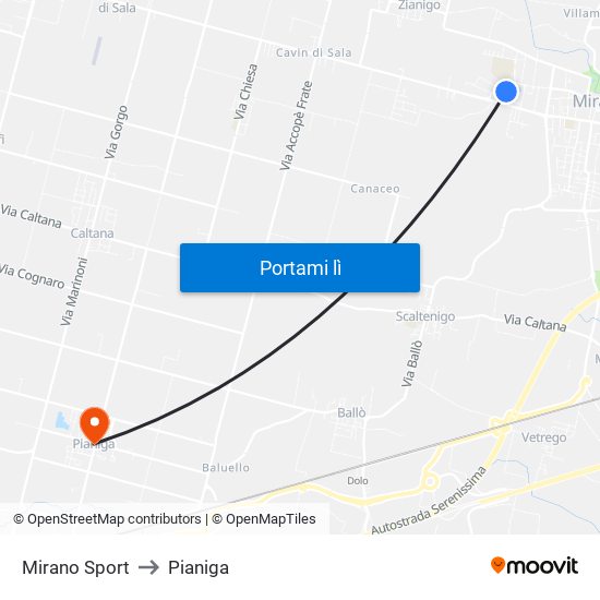 Mirano Sport to Pianiga map