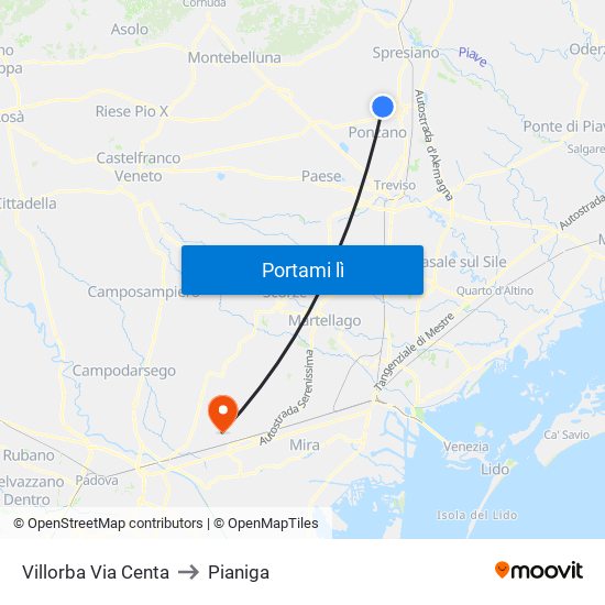 Villorba Via Centa to Pianiga map