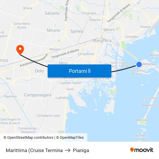 Marittima (Cruise Termina to Pianiga map