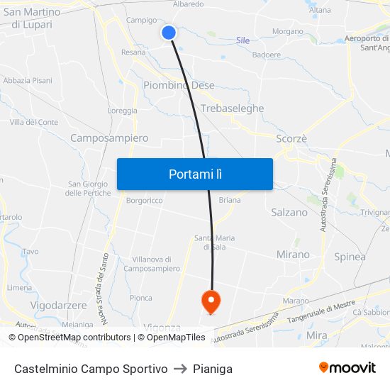 Castelminio Campo Sportivo to Pianiga map