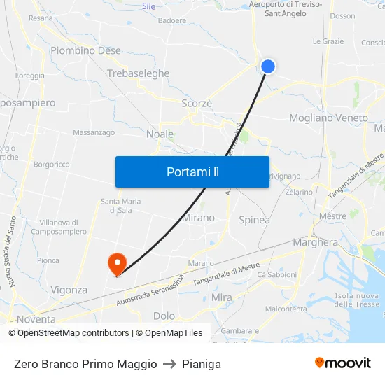 Zero Branco Primo Maggio to Pianiga map