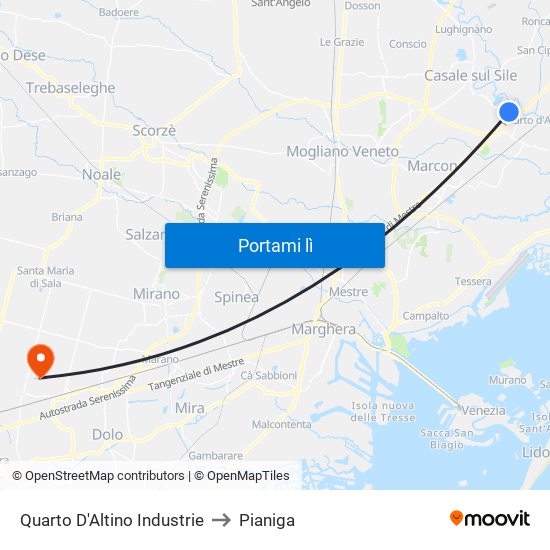 Quarto D'Altino Industrie to Pianiga map