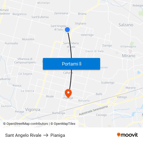 Sant Angelo Rivale to Pianiga map