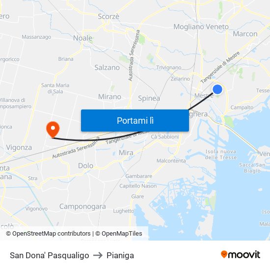 San Dona' Pasqualigo to Pianiga map