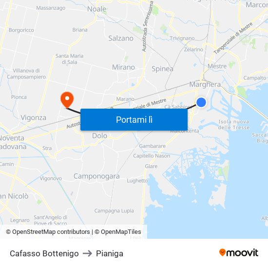 Cafasso Bottenigo to Pianiga map