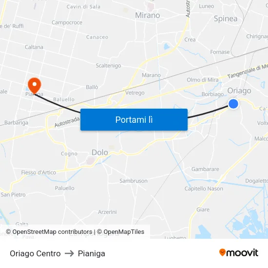 Oriago Centro to Pianiga map
