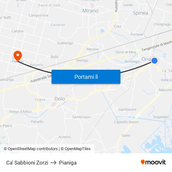 Ca' Sabbioni Zorzi to Pianiga map