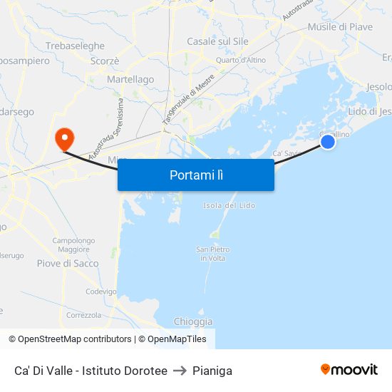Ca' Di Valle - Istituto Dorotee to Pianiga map