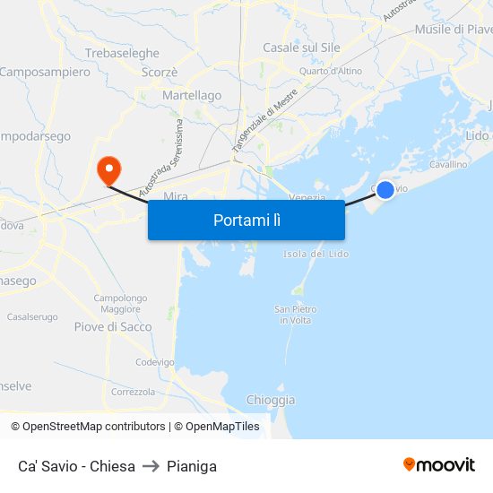 Ca' Savio - Chiesa to Pianiga map