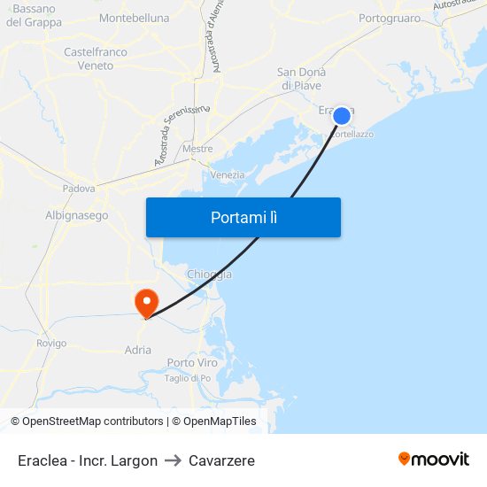 Eraclea - Incr. Largon to Cavarzere map