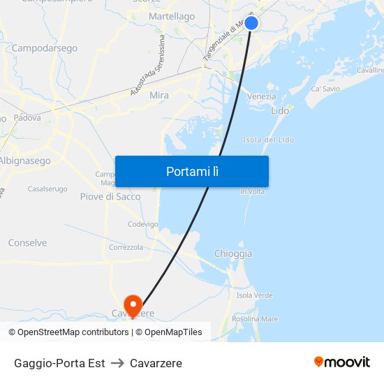 Gaggio-Porta Est to Cavarzere map