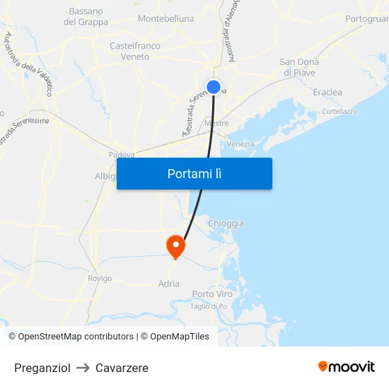 Preganziol to Cavarzere map