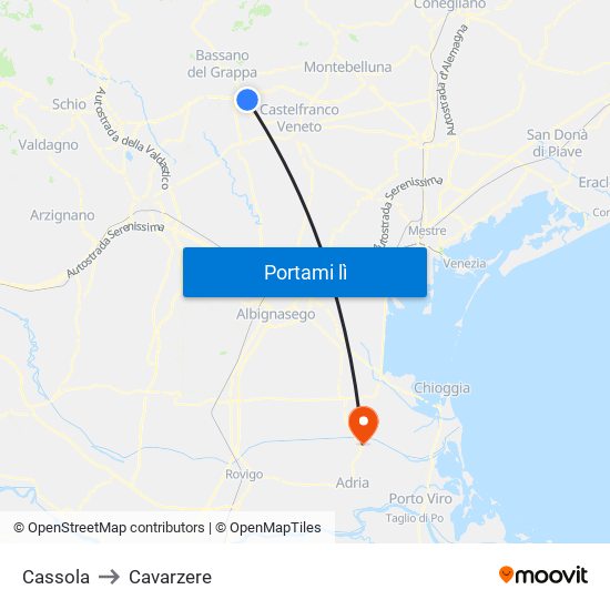 Cassola to Cavarzere map