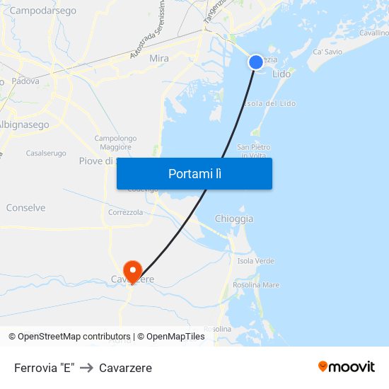 Ferrovia "E" to Cavarzere map