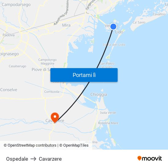 Ospedale to Cavarzere map