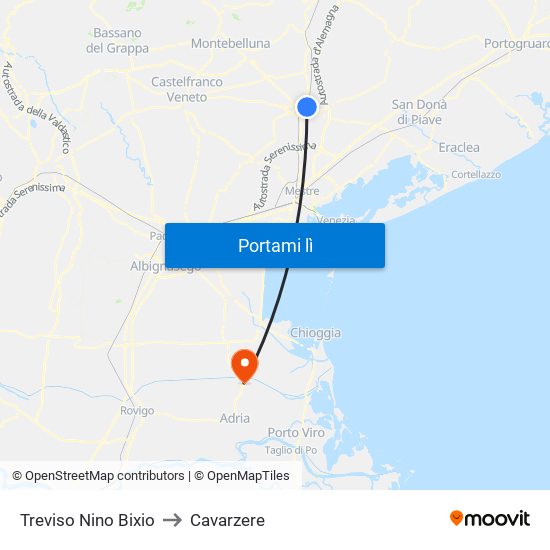 Treviso Nino Bixio to Cavarzere map