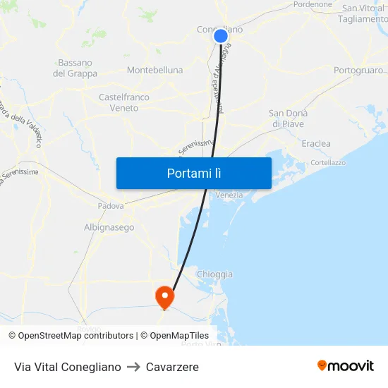 Via Vital Conegliano to Cavarzere map