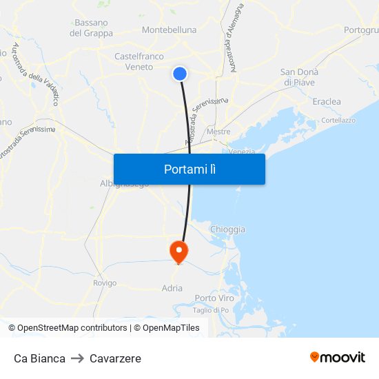 Ca Bianca to Cavarzere map
