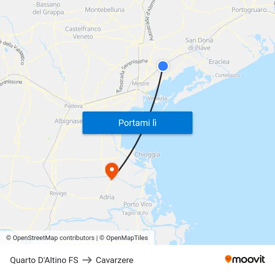 Quarto D'Altino FS to Cavarzere map