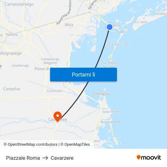 Piazzale Roma to Cavarzere map