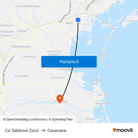 Ca' Sabbioni Zorzi to Cavarzere map
