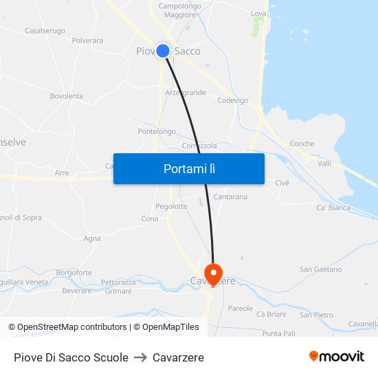 Piove Di Sacco Scuole to Cavarzere map