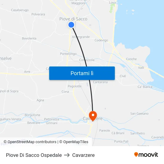 Piove Di Sacco Ospedale to Cavarzere map