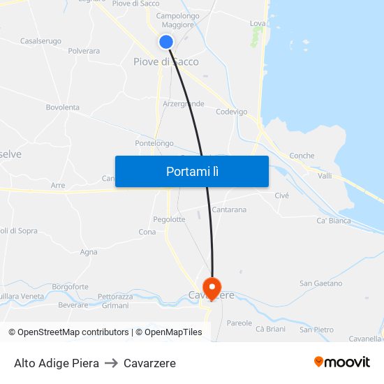 Alto Adige Piera to Cavarzere map