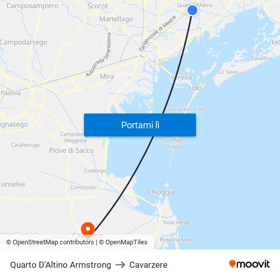 Quarto D'Altino Armstrong to Cavarzere map