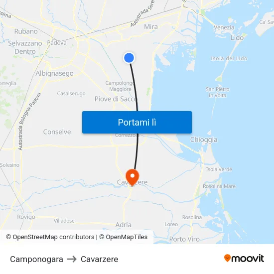 Camponogara to Cavarzere map