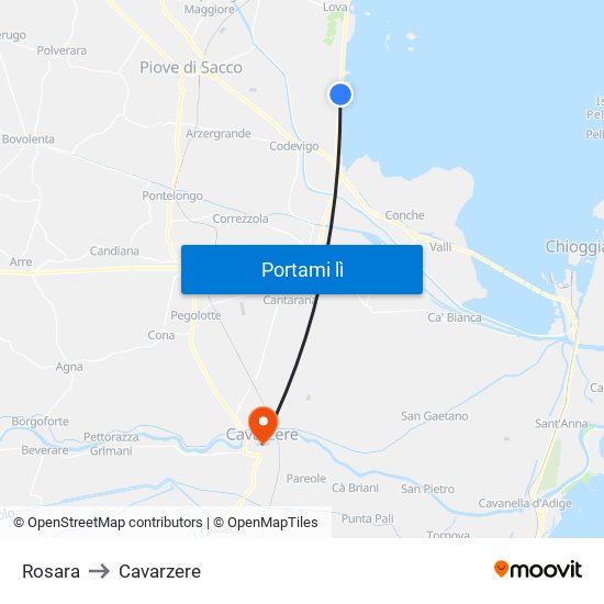 Rosara to Cavarzere map