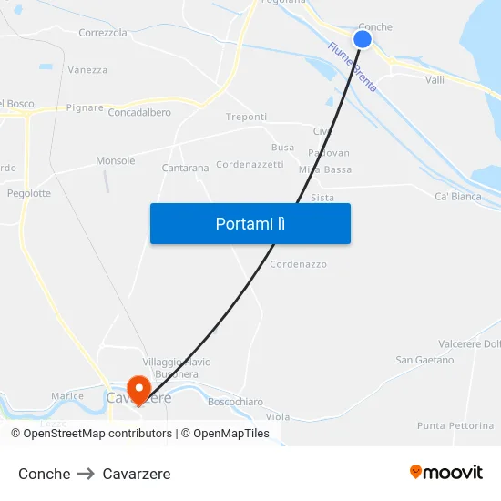 Conche to Cavarzere map