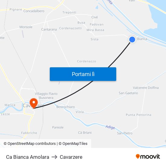 Ca Bianca Amolara to Cavarzere map