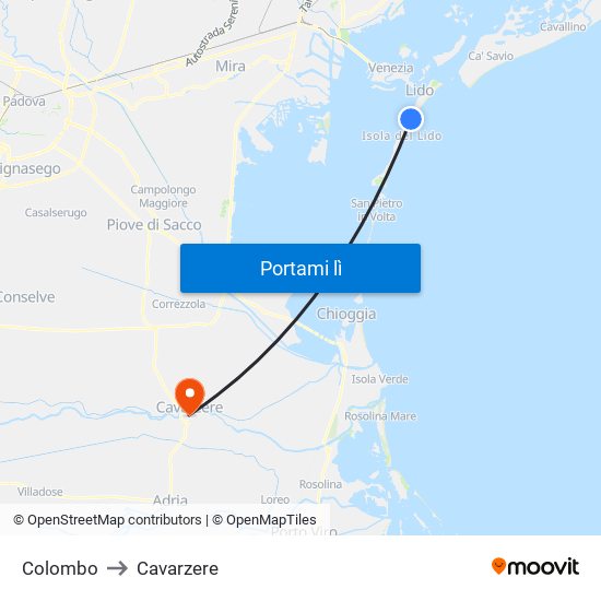 Colombo to Cavarzere map