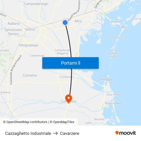 Cazzaghetto Industriale to Cavarzere map