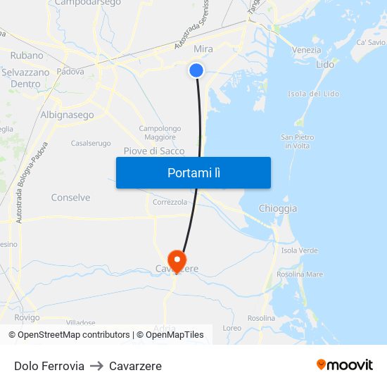 Dolo Ferrovia to Cavarzere map