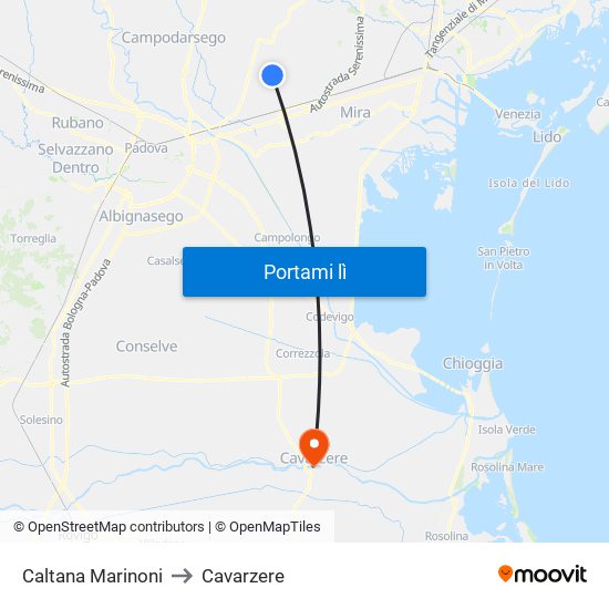 Caltana Marinoni to Cavarzere map