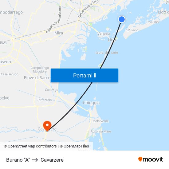 Burano "A" to Cavarzere map