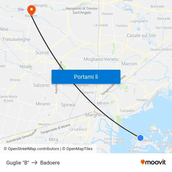 Guglie "B" to Badoere map