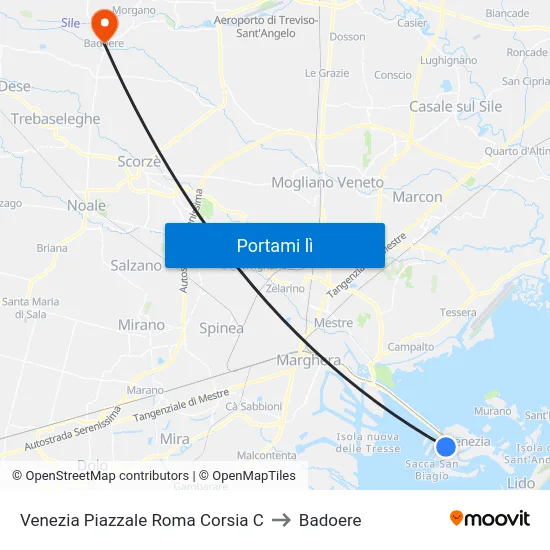 Venezia Piazzale Roma Corsia C to Badoere map