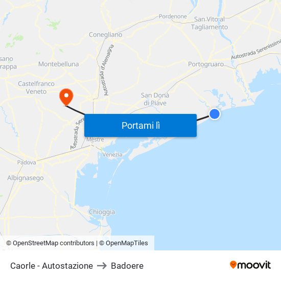 Caorle - Autostazione to Badoere map