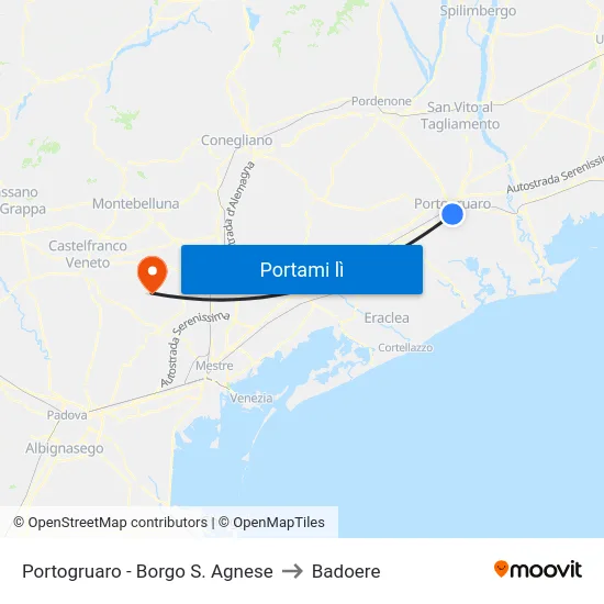 Portogruaro - Borgo S. Agnese to Badoere map