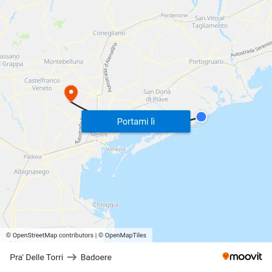 Pra' Delle Torri to Badoere map